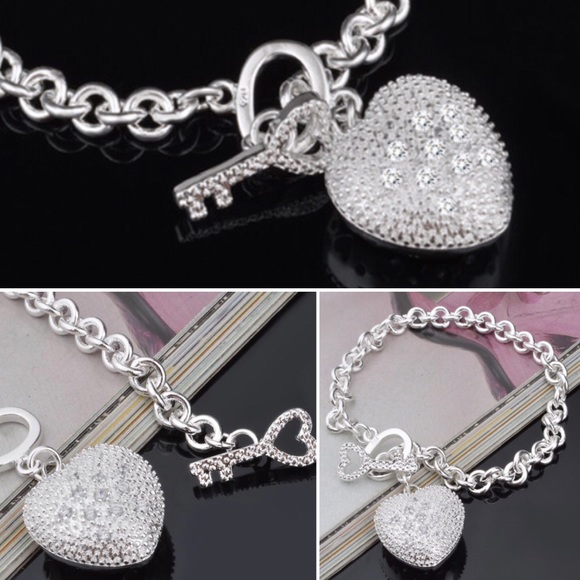 NEW!!! 925 silver plated heart & Key Bracelet - Picture 1 of 4